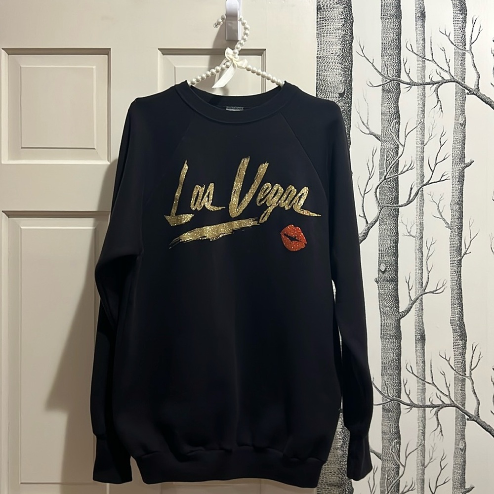 VINTAGE SIGNAL GLITTER LAS VEGAS WITH KISS SWEATSHIRTRT-WOMENS SIZE XL